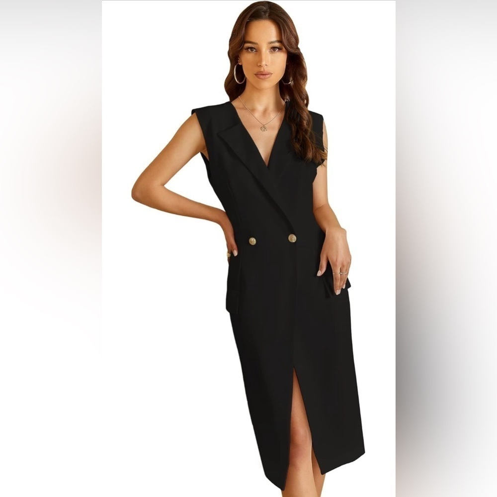 NWT- EXTRO&VERT Sleeveless Blazer Dress for Women with Gold Buttons SIZE: M (UK)